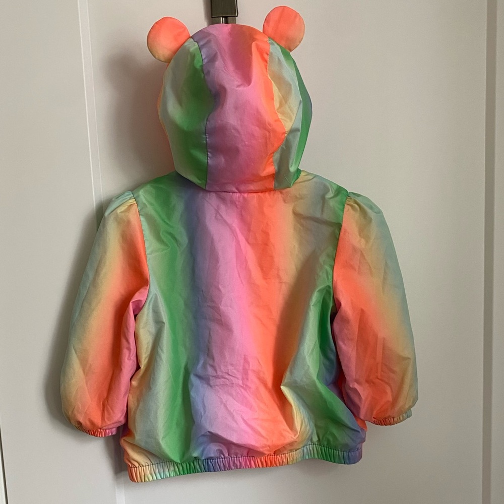 Baby Gap rainbow windbreaker jacket with bear ears hood